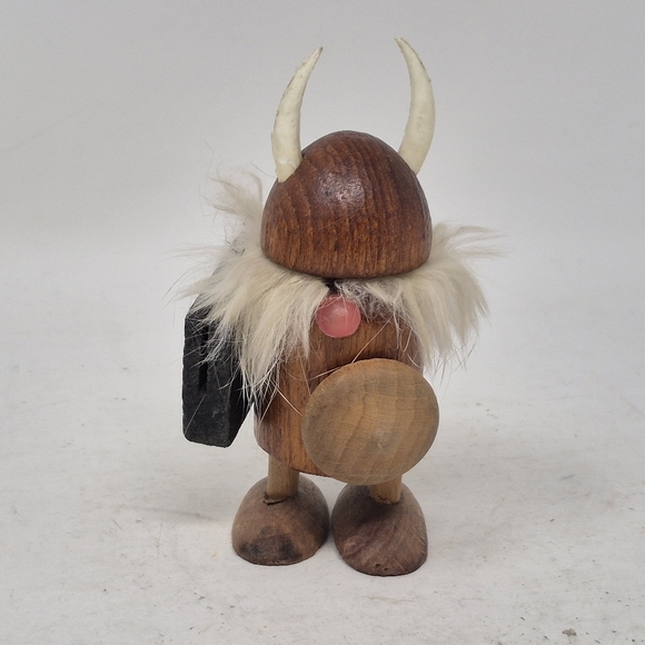 Other - Wooden Viking Figurine with Horns Vintage